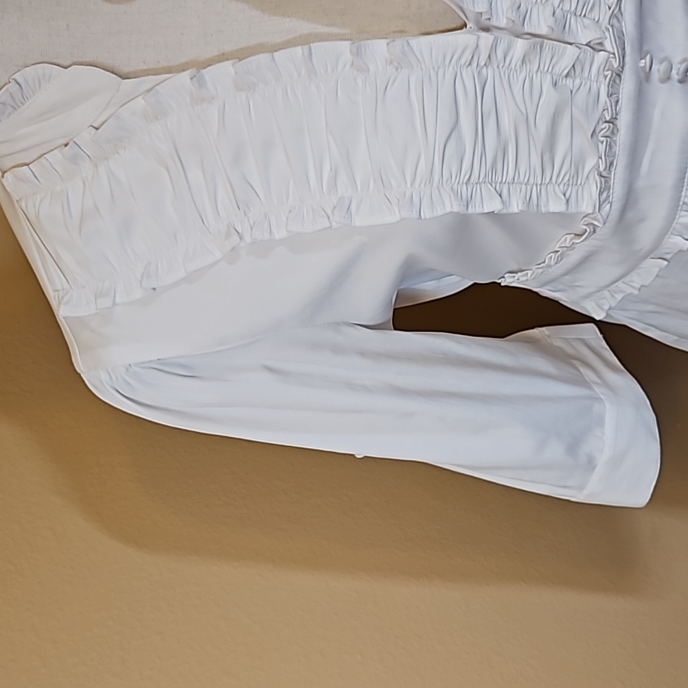 ANTILIA FEMME RUFFLE BLOUSE TOP STRETCH WHITE M TIE WAIST 3/4 SLEEVE - Picture 6 of 10